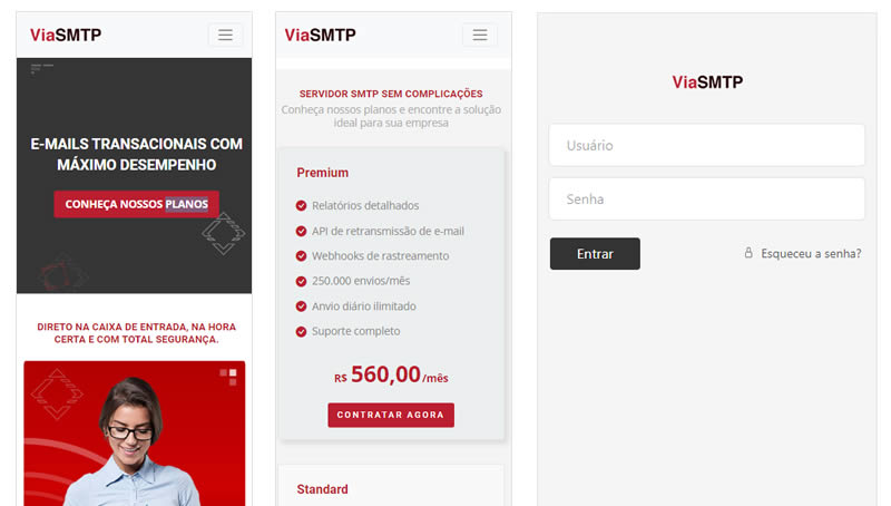 Landing Page e Dashboard - ViaSMTP